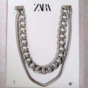 Zara Chunky Silver Statement Necklace - Set of 2